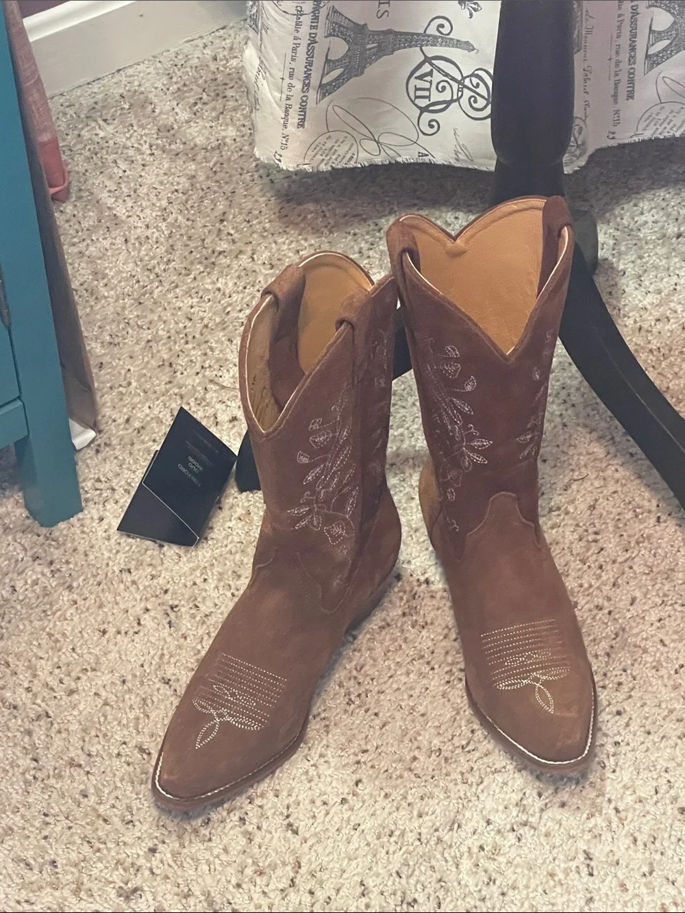 Shyanne Brown Suede Western Cowboy Boots - Stylish Embroidered Design 7.5 M